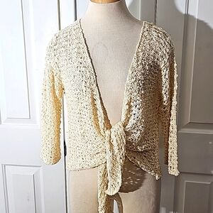 SEA AND SAND ,open crochet cardigan with tie. Cream color. One size.